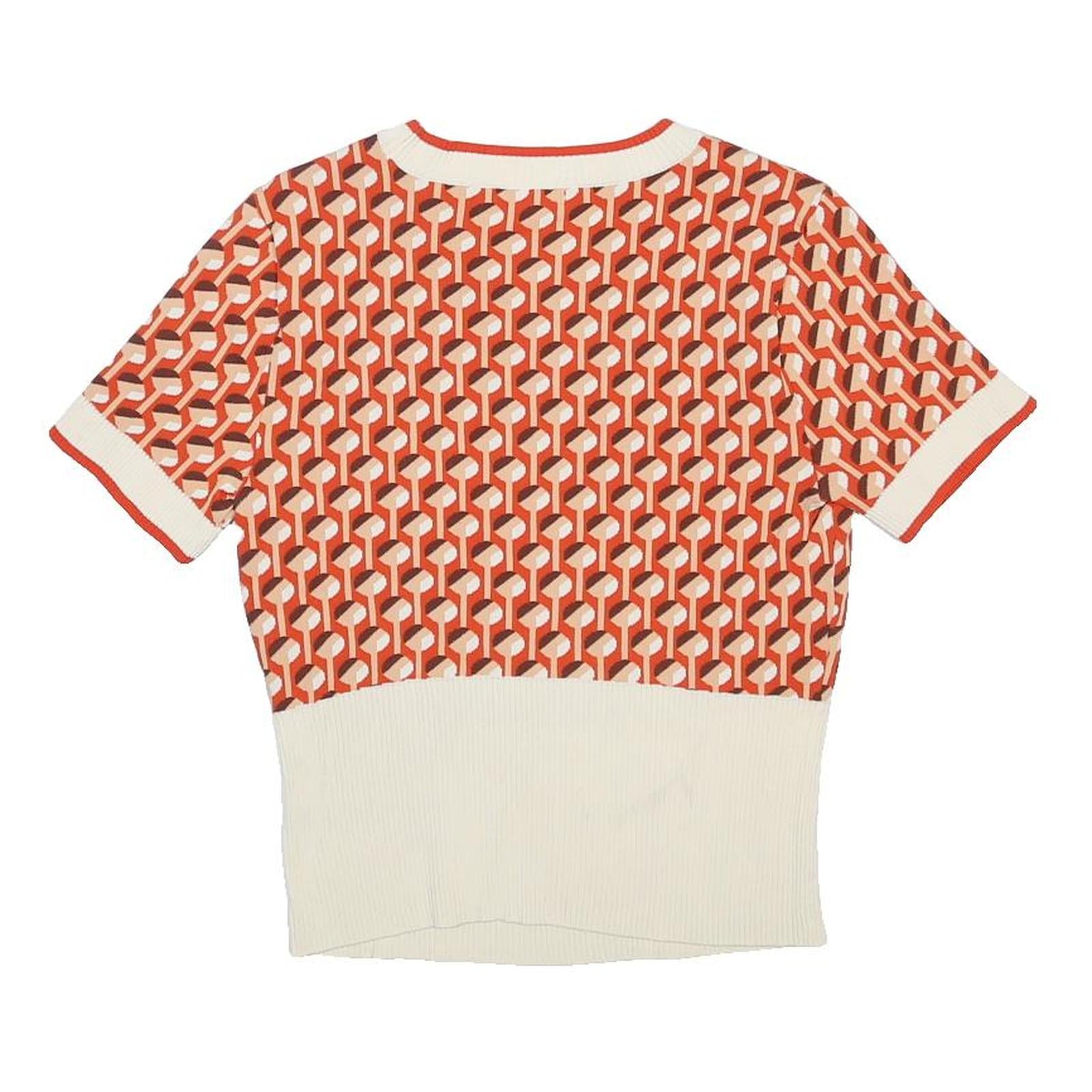 EVA MENDES Womens Orange & Cream Patterned Jumper Crew Neck Basic Knit M Rayon