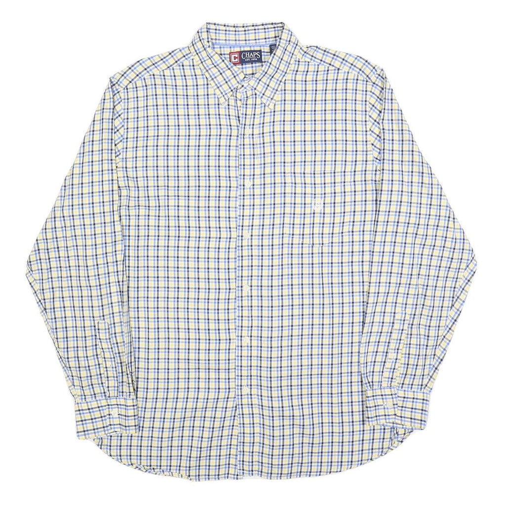 CHAPS Mens Yellow & Blue Check Shirt L Casual Cotton Blend Long Sleeve Button
