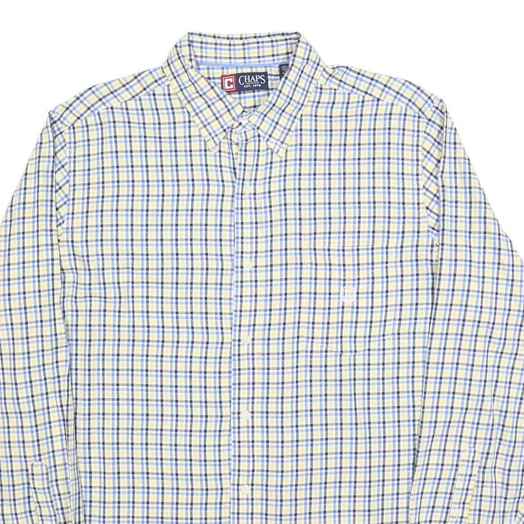 CHAPS Mens Yellow & Blue Check Shirt L Casual Cotton Blend Long Sleeve Button
