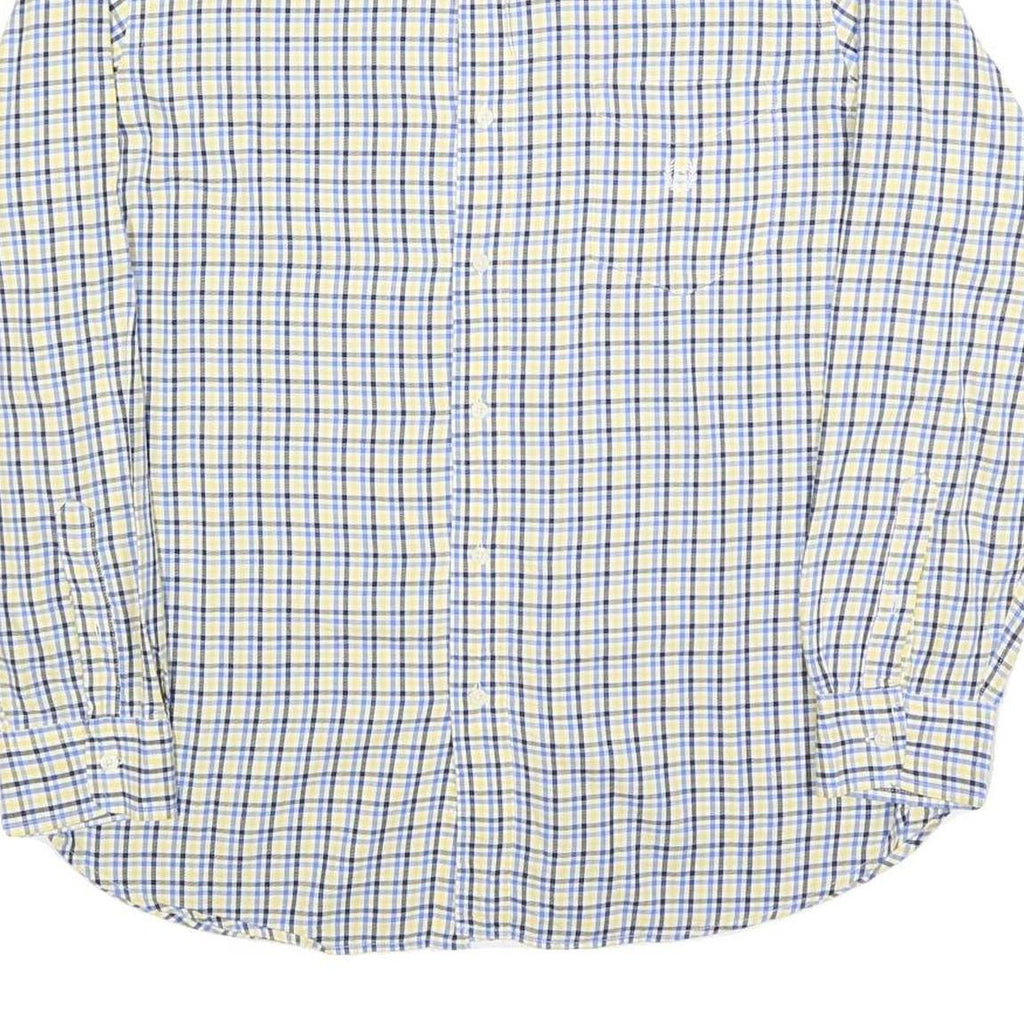 CHAPS Mens Yellow & Blue Check Shirt L Casual Cotton Blend Long Sleeve Button