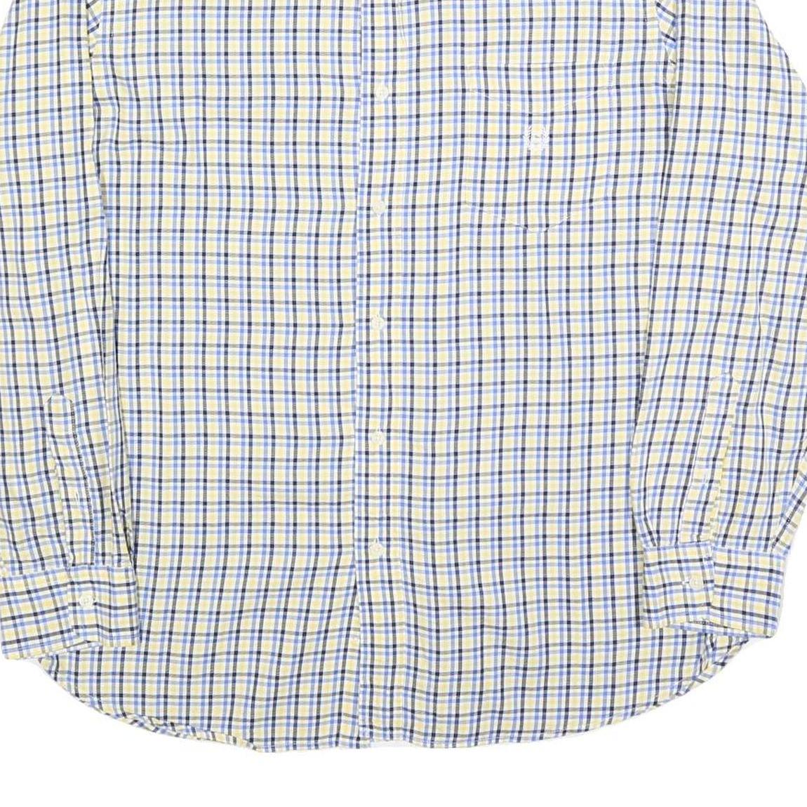 CHAPS Mens Yellow & Blue Check Shirt L Casual Cotton Blend Long Sleeve Button