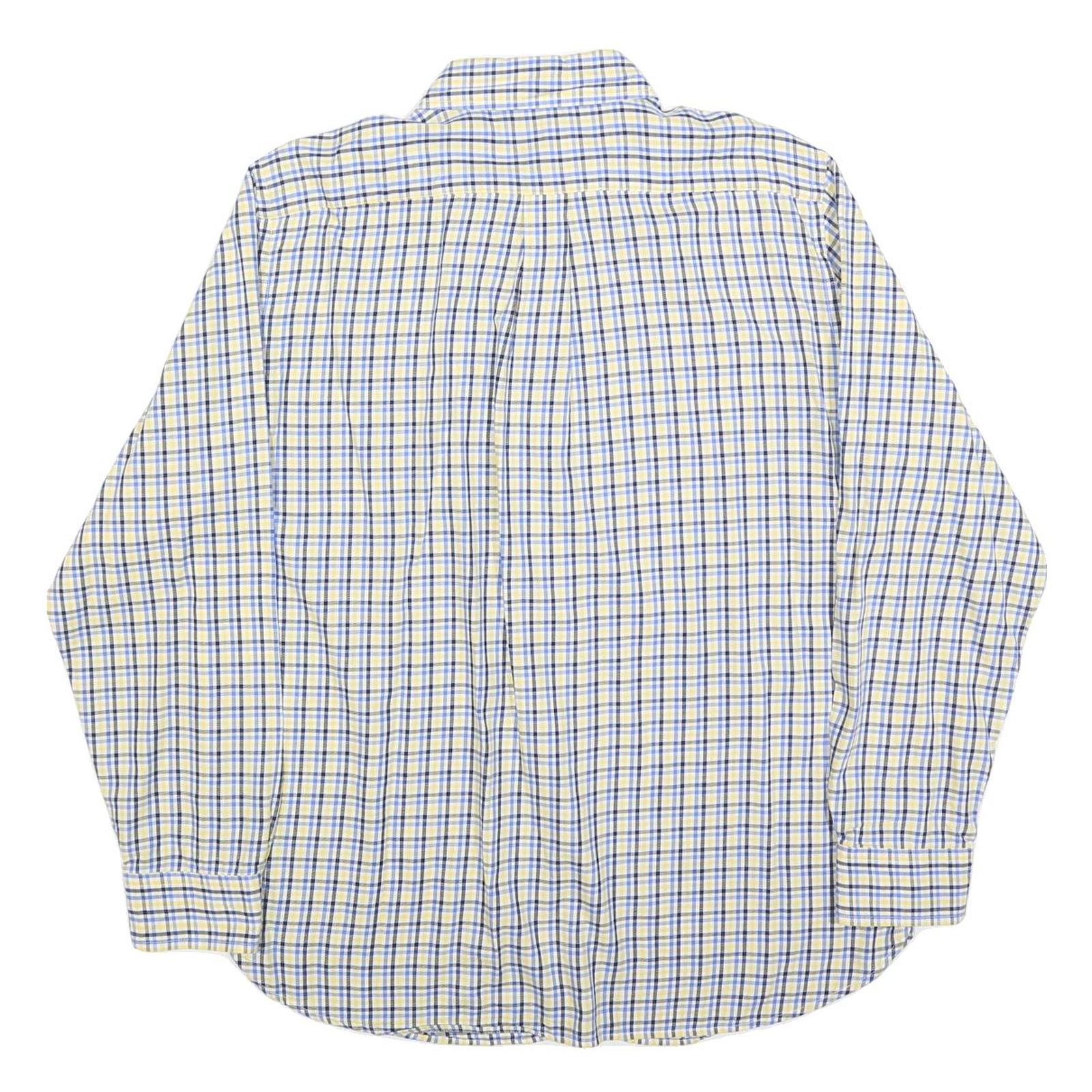 CHAPS Mens Yellow & Blue Check Shirt L Casual Cotton Blend Long Sleeve Button