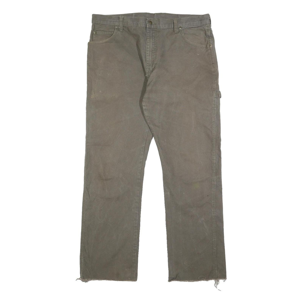 DICKIES Mens Cotton Blend Brown Regular Straight Trousers W36 L29 Workwear Zip