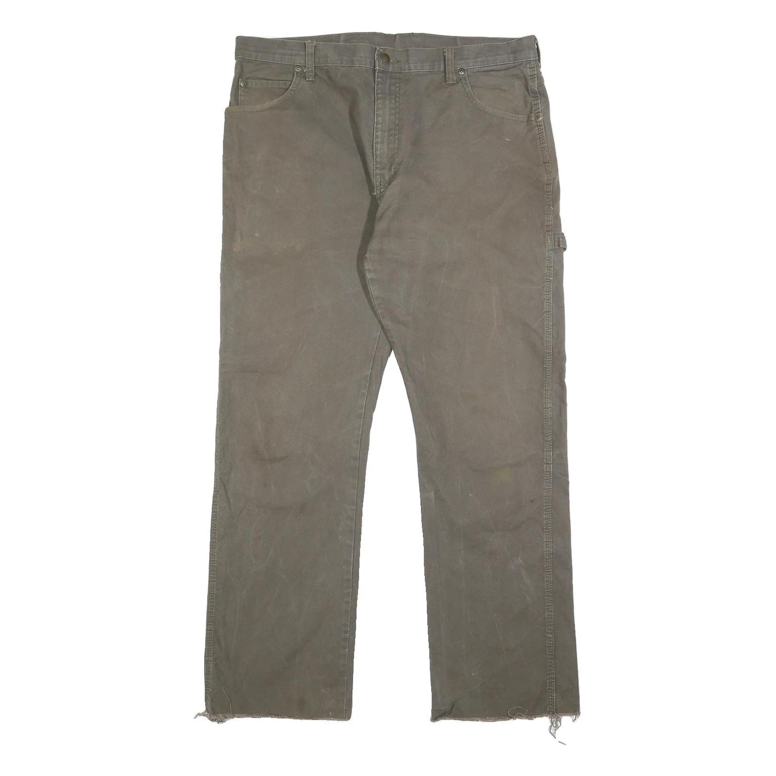 DICKIES Mens Cotton Blend Brown Regular Straight Trousers W36 L29 Workwear Zip
