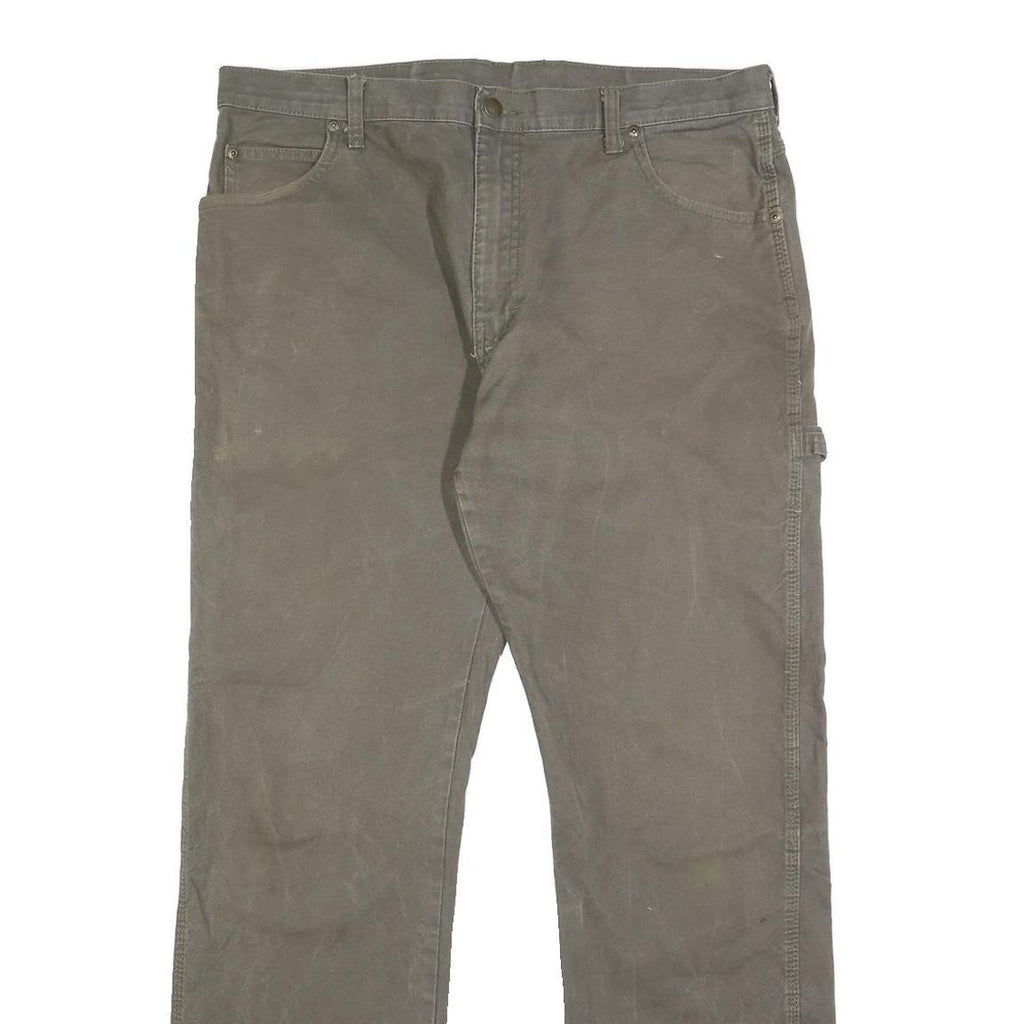 DICKIES Mens Cotton Blend Brown Regular Straight Trousers W36 L29 Workwear Zip