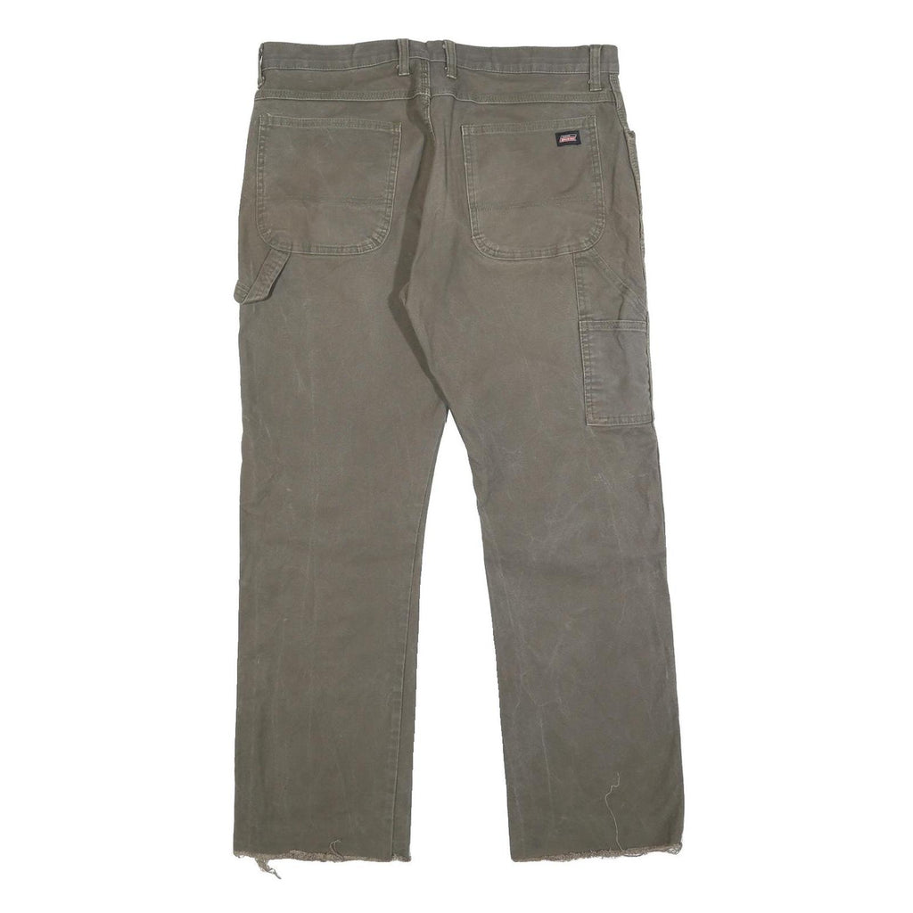DICKIES Mens Cotton Blend Brown Regular Straight Trousers W36 L29 Workwear Zip