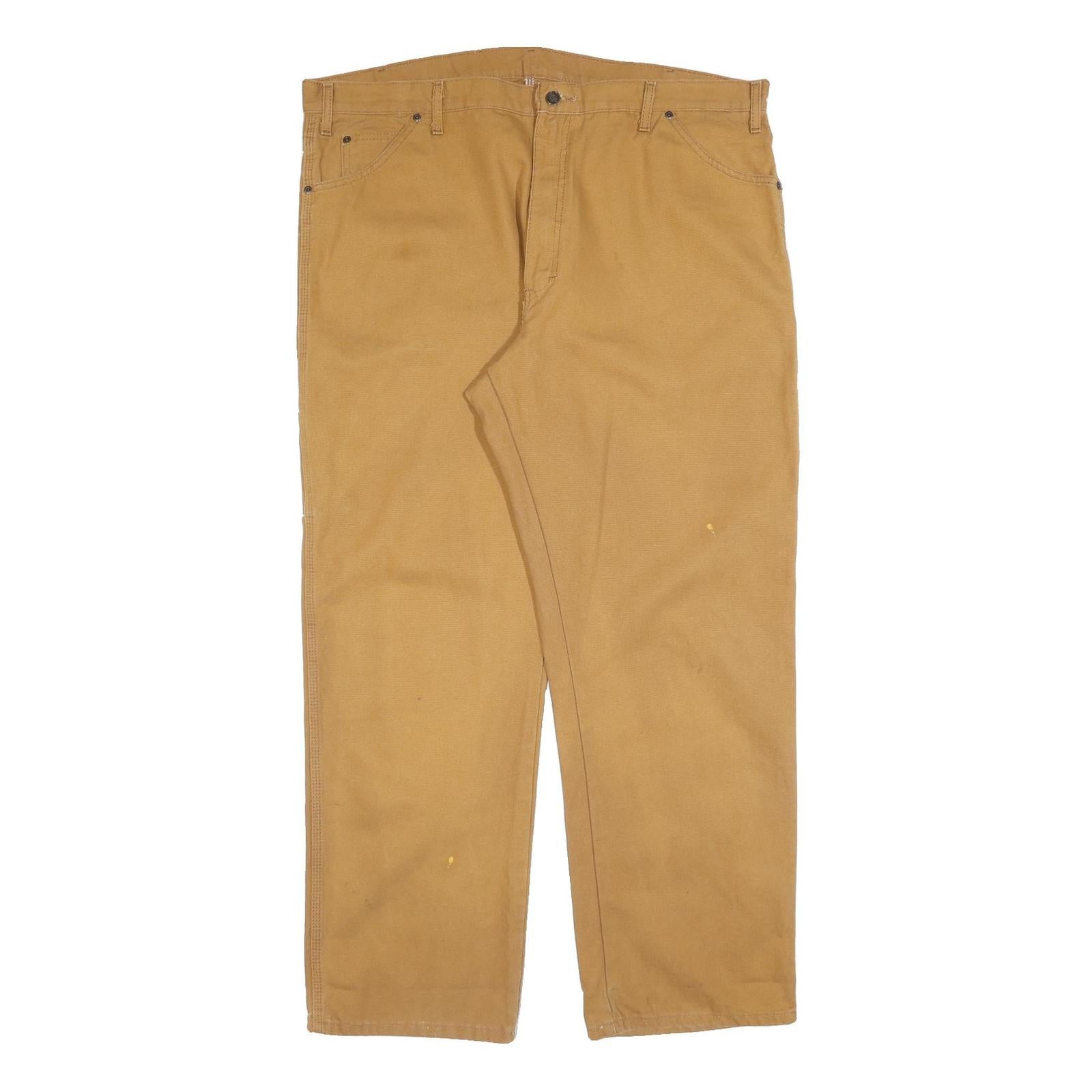 DICKIES Mens Cotton Beige Regular Straight Trousers W42 L32 Workwear Durable Zip