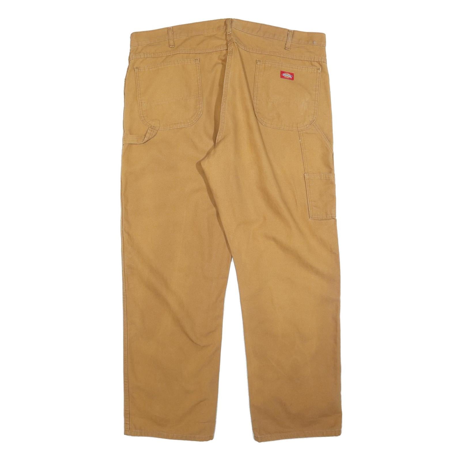 DICKIES Mens Cotton Beige Regular Straight Trousers W42 L32 Workwear Durable Zip