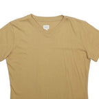 CALVIN KLEIN JEANS Womens Beige V-Neck T-Shirt L Cotton Blend Short Sleeve