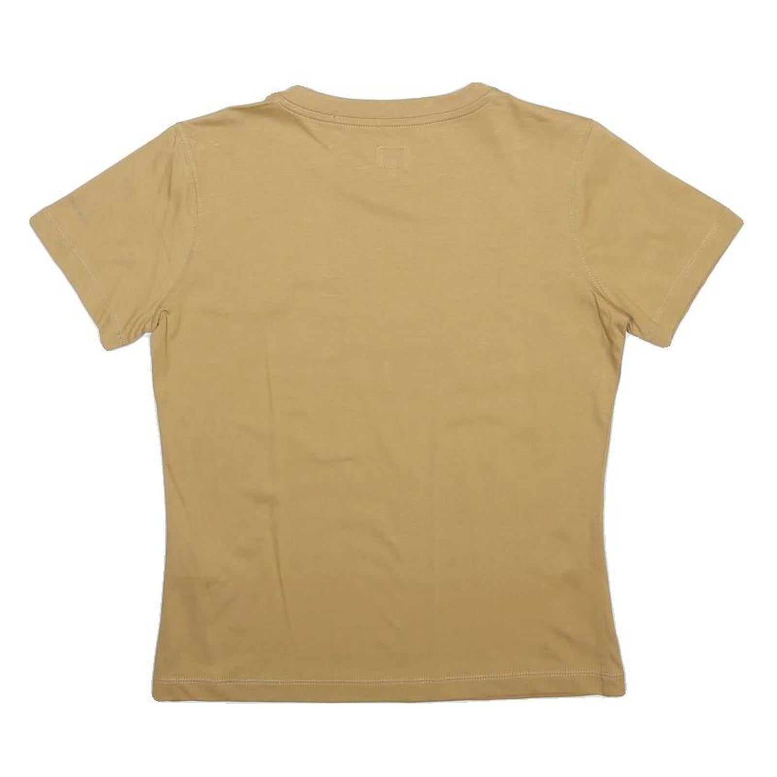 CALVIN KLEIN JEANS Womens Beige V-Neck T-Shirt L Cotton Blend Short Sleeve