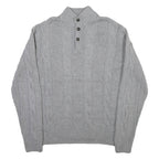 CHAPS Mens Grey Cable Knit Cotton Pullover Roll Neck Jumper L Chestnut Buttons