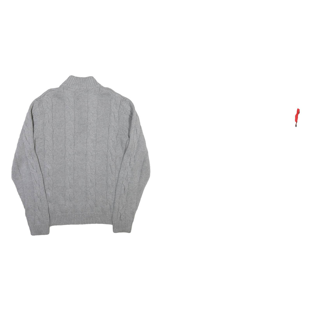 CHAPS Mens Grey Cable Knit Cotton Pullover Roll Neck Jumper L Chestnut Buttons