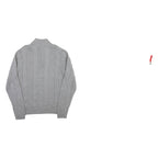 CHAPS Mens Grey Cable Knit Cotton Pullover Roll Neck Jumper L Chestnut Buttons