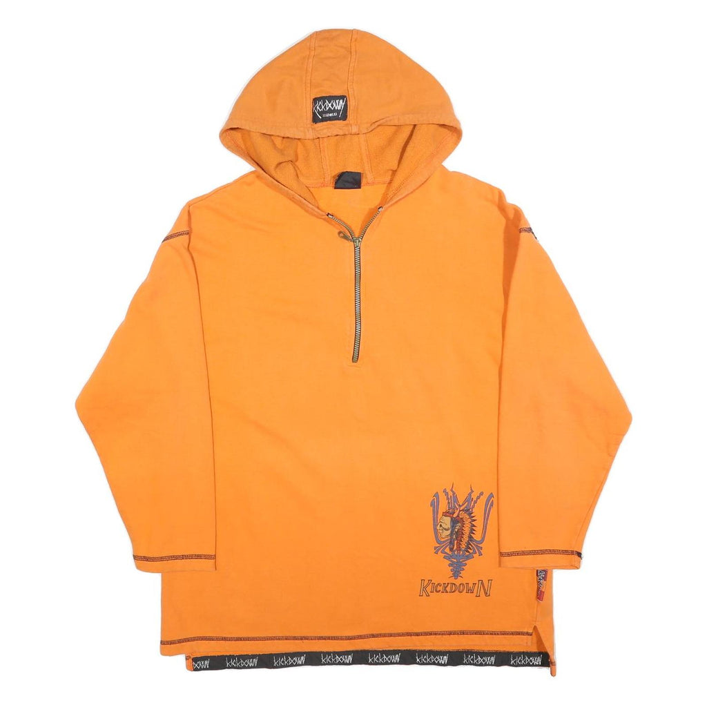 KICKDOWN Mens Orange Hoodie M Cotton Blend ¼ Zip Graphic Print