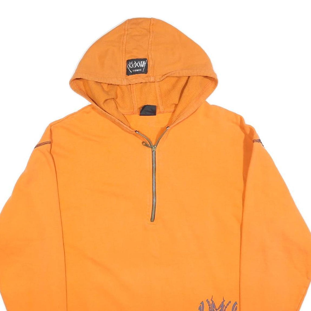 KICKDOWN Mens Orange Hoodie M Cotton Blend ¼ Zip Graphic Print