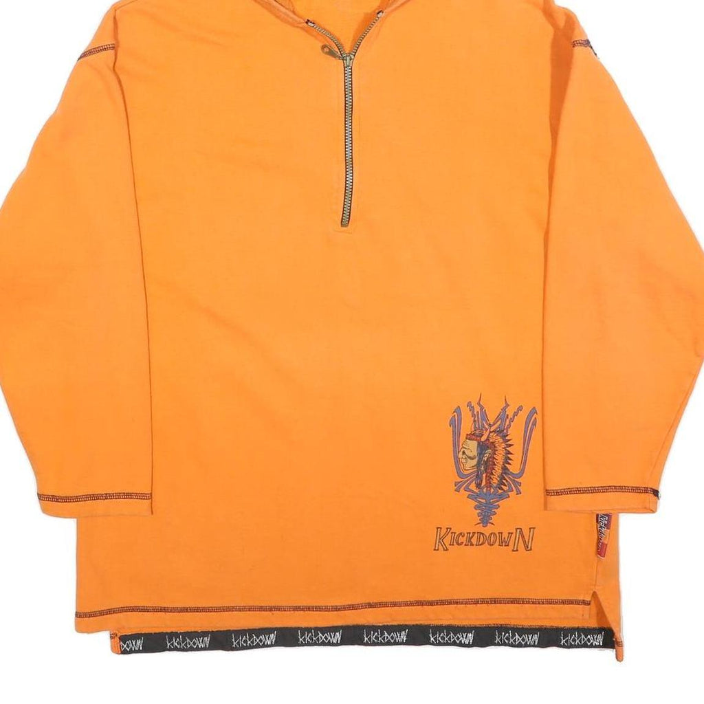 KICKDOWN Mens Orange Hoodie M Cotton Blend ¼ Zip Graphic Print