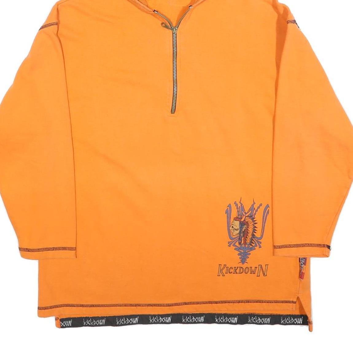 KICKDOWN Mens Orange Hoodie M Cotton Blend ¼ Zip Graphic Print