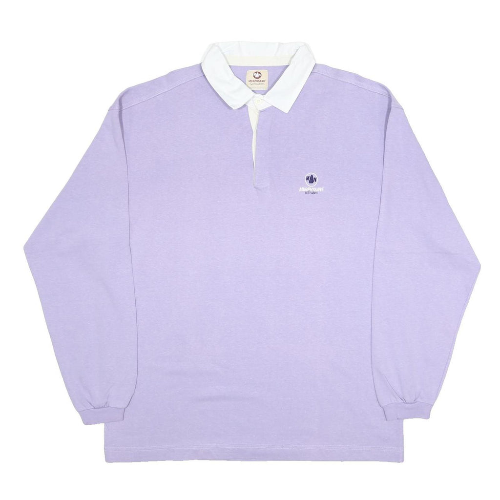 MURPHY & NYE Mens Lilac & White Long Sleeve Plain XL Cotton Polo Shirt