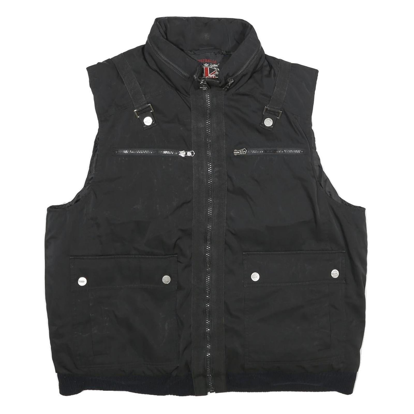 COOGI Mens Black Zip Jacket 2XL Polyester Plain Functional Pockets Sleeveless