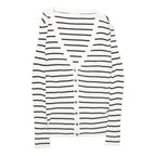 H&M Womens White & Black Striped Patterned Button Up Cardigan V-Neck Rib Knit XS