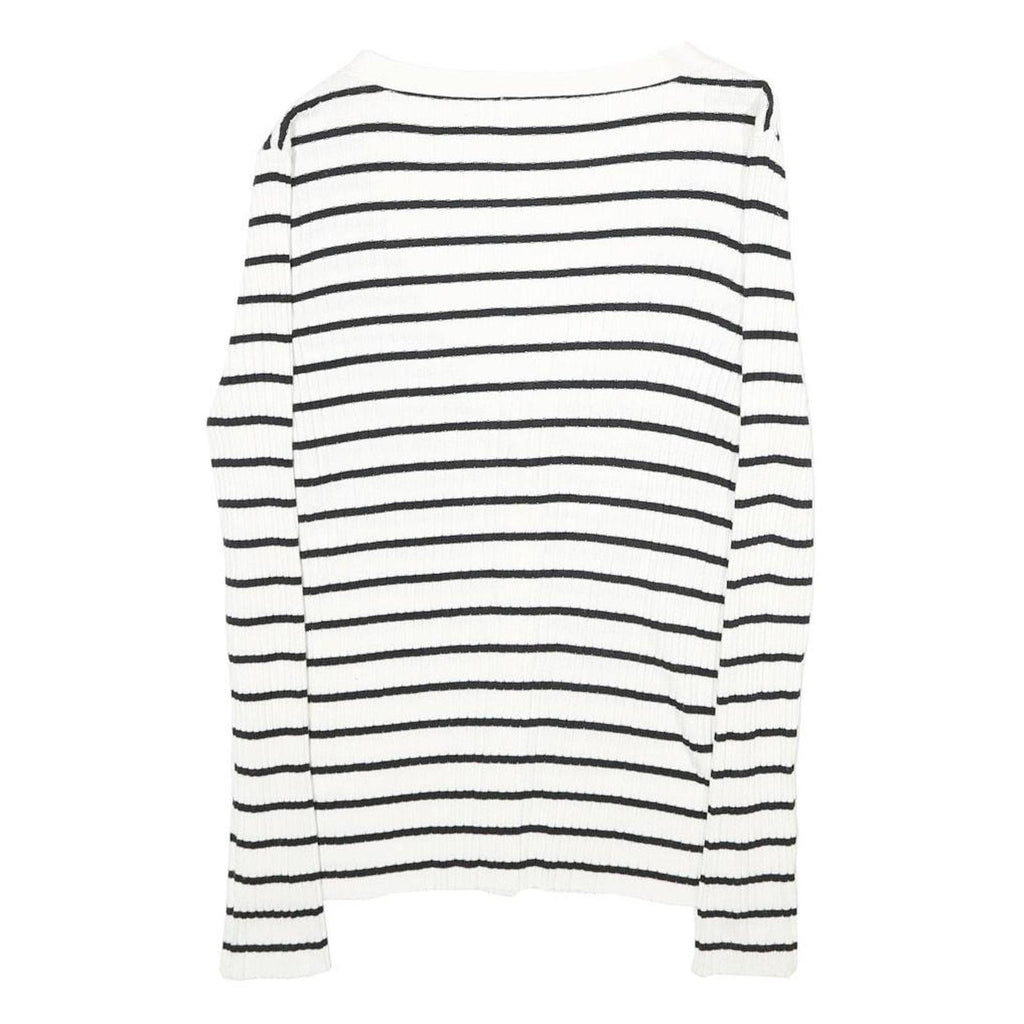 H&M Womens White & Black Striped Patterned Button Up Cardigan V-Neck Rib Knit XS