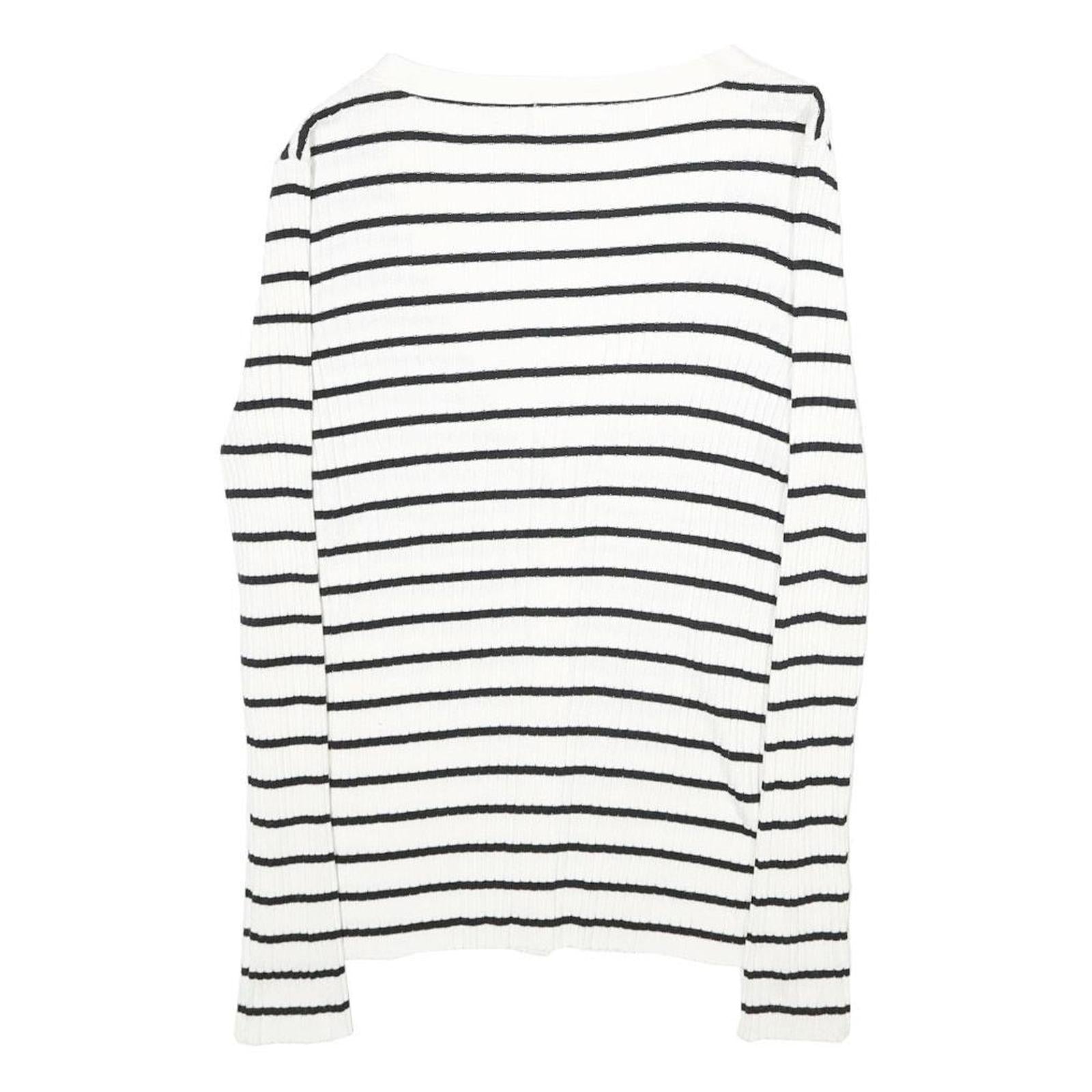 H&M Womens White & Black Striped Patterned Button Up Cardigan V-Neck Rib Knit XS