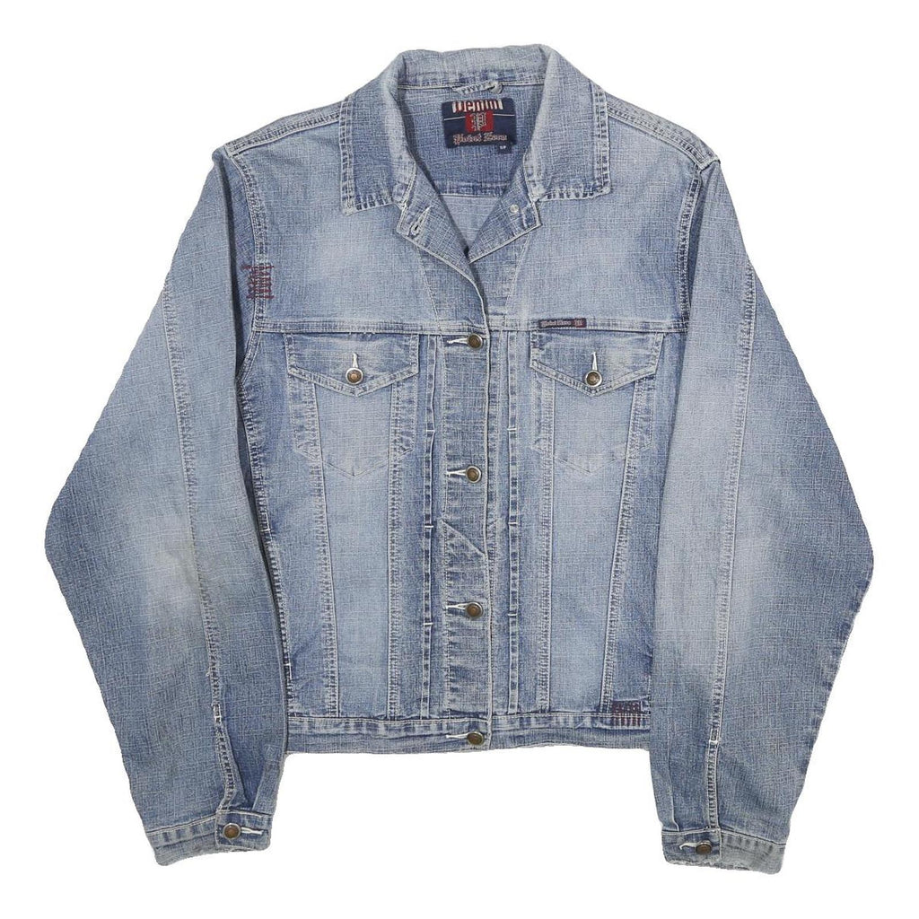 DENIM Womens Blue Button Cotton Denim Jacket S Classic Plain Casual Wear