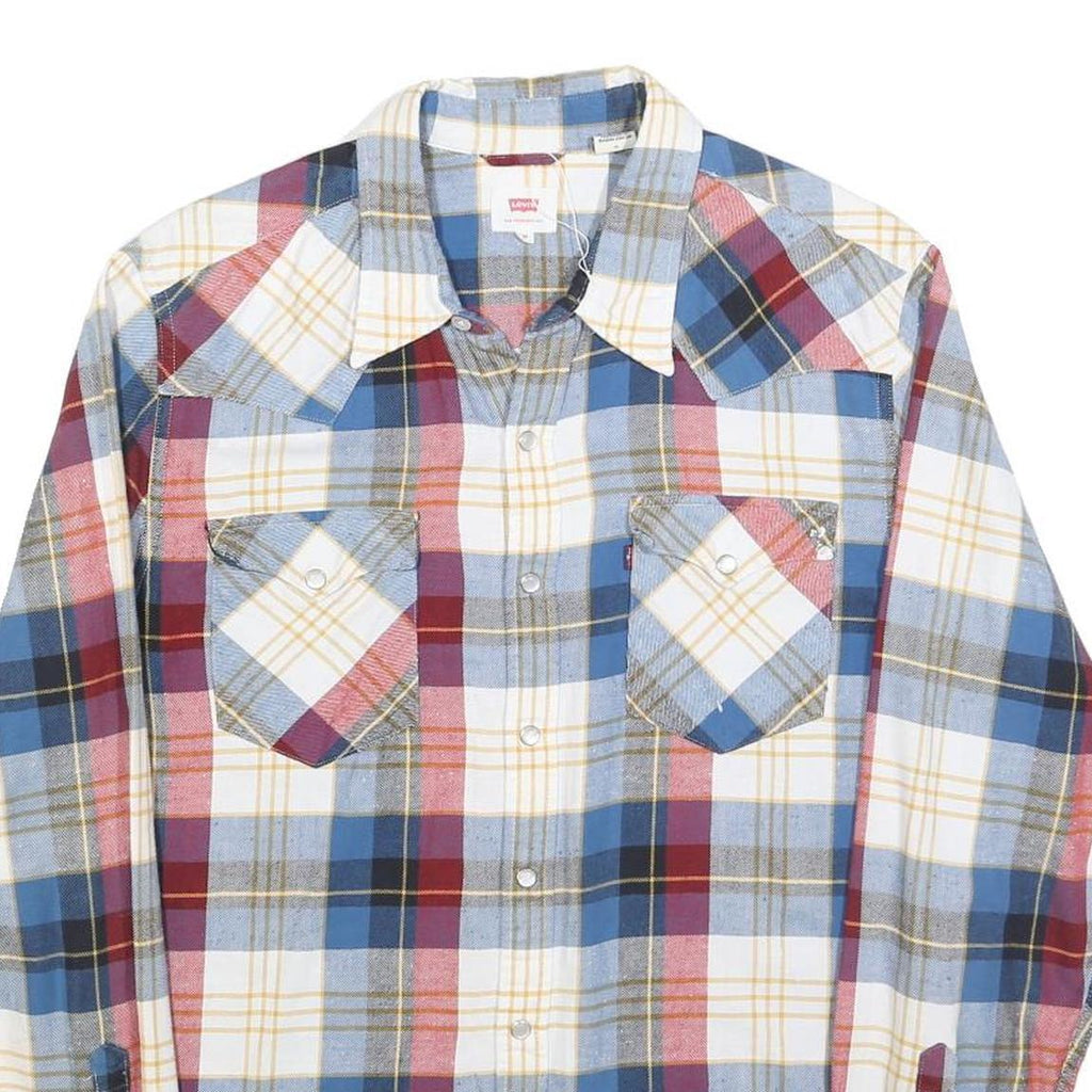 LEVI'S Mens Blue & Red Check Shirt M Long Sleeve Cotton Blend Casual Western