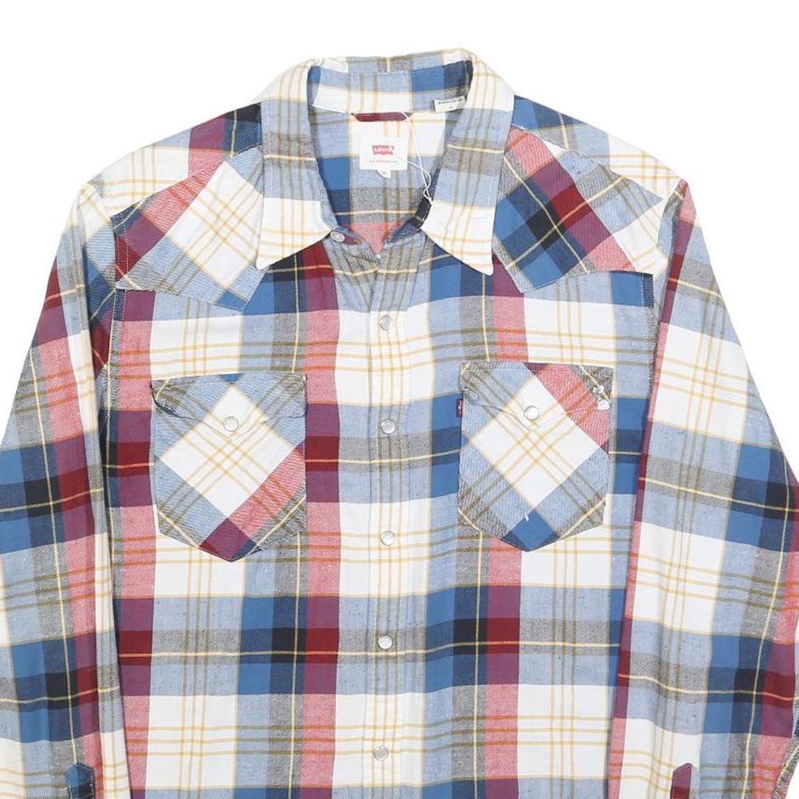 LEVI'S Mens Blue & Red Check Shirt M Long Sleeve Cotton Blend Casual Western