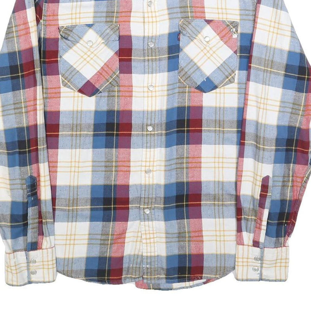LEVI'S Mens Blue & Red Check Shirt M Long Sleeve Cotton Blend Casual Western