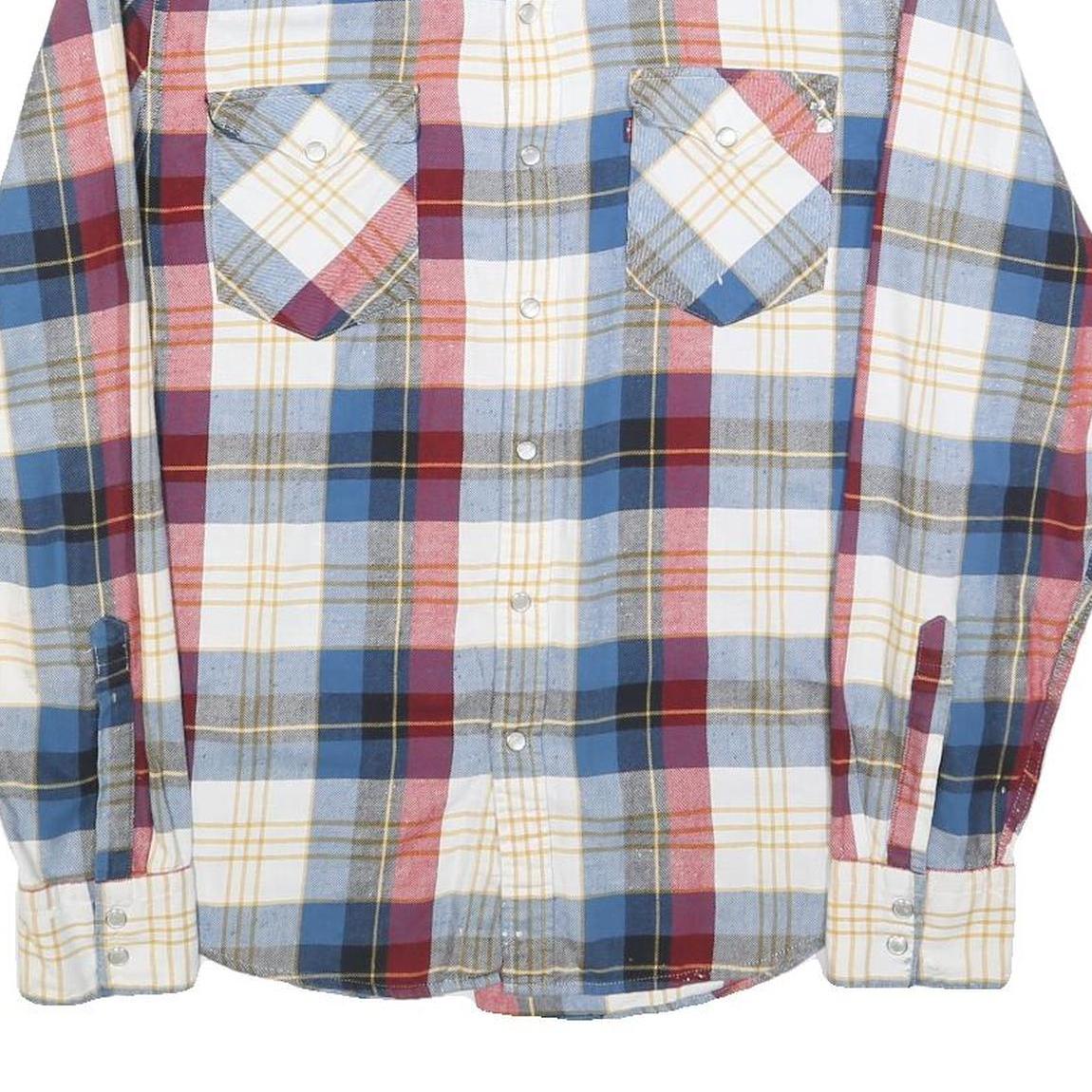 LEVI'S Mens Blue & Red Check Shirt M Long Sleeve Cotton Blend Casual Western