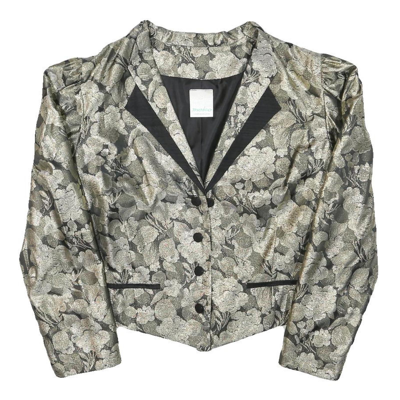 MEICO Womens Grey & Silver Floral Jacquard Classic Jacket M Polyester Blend Puff