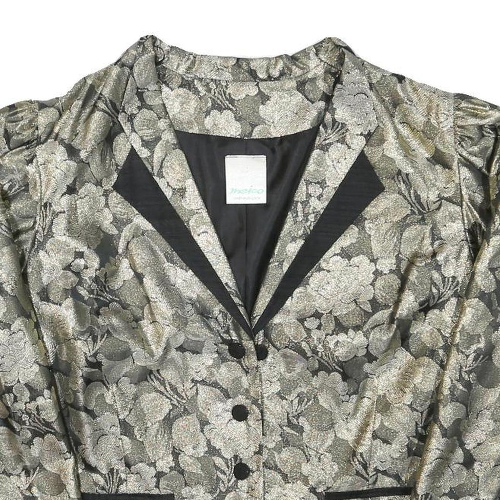 MEICO Womens Grey & Silver Floral Jacquard Classic Jacket M Polyester Blend Puff