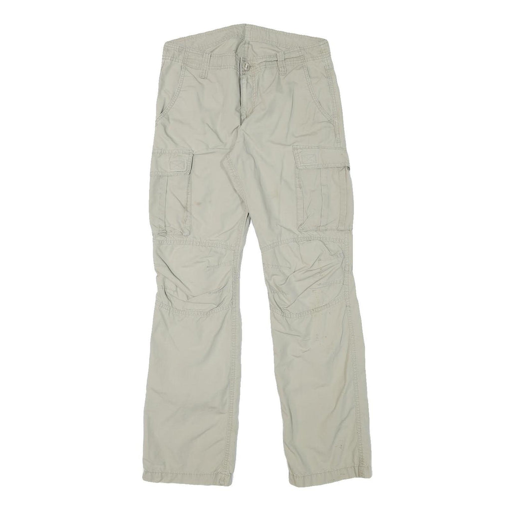 Mens Cotton Blend Beige Regular Fit Zip Cargo Trousers W30 L31 Utility Pockets