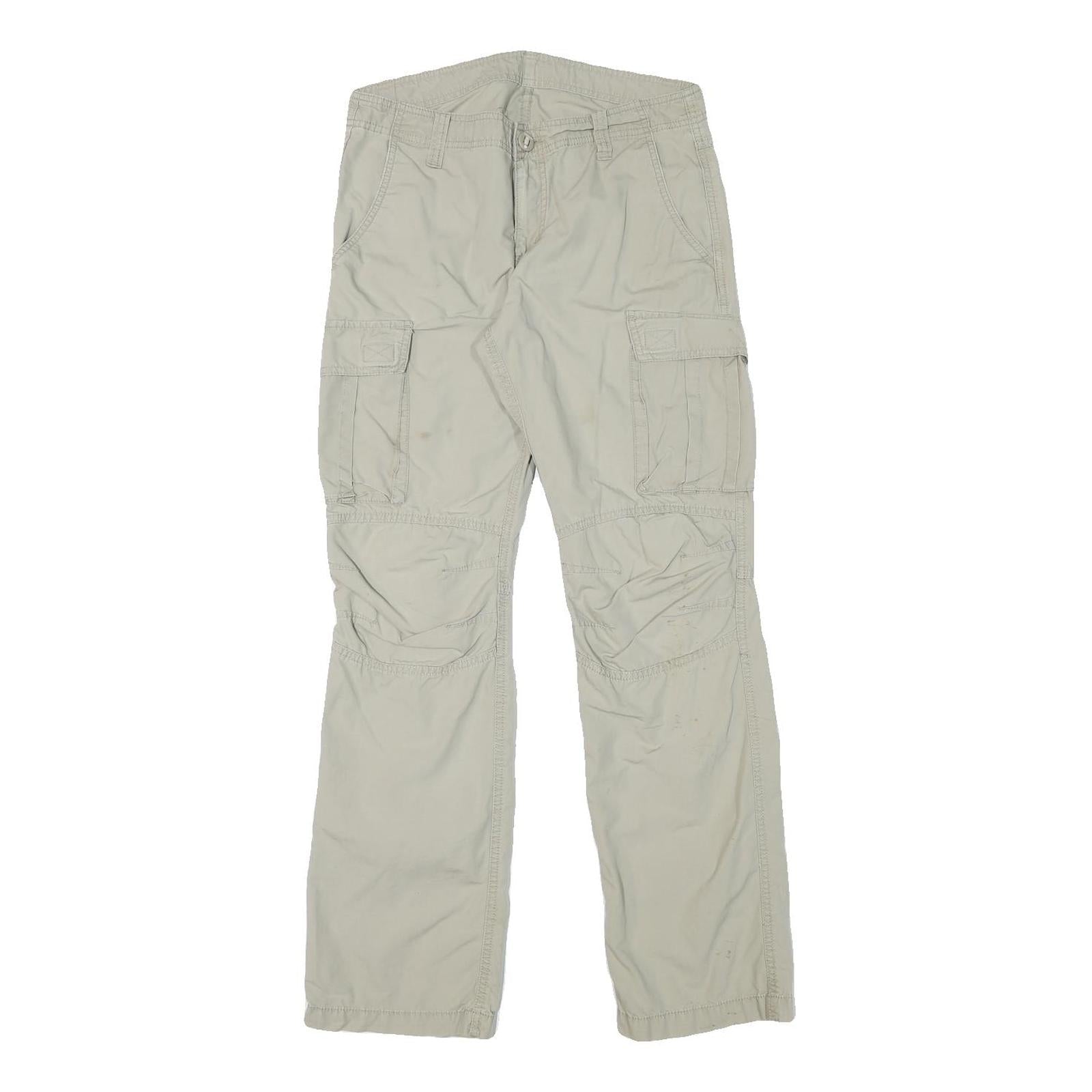 Mens Cotton Blend Beige Regular Fit Zip Cargo Trousers W30 L31 Utility Pockets