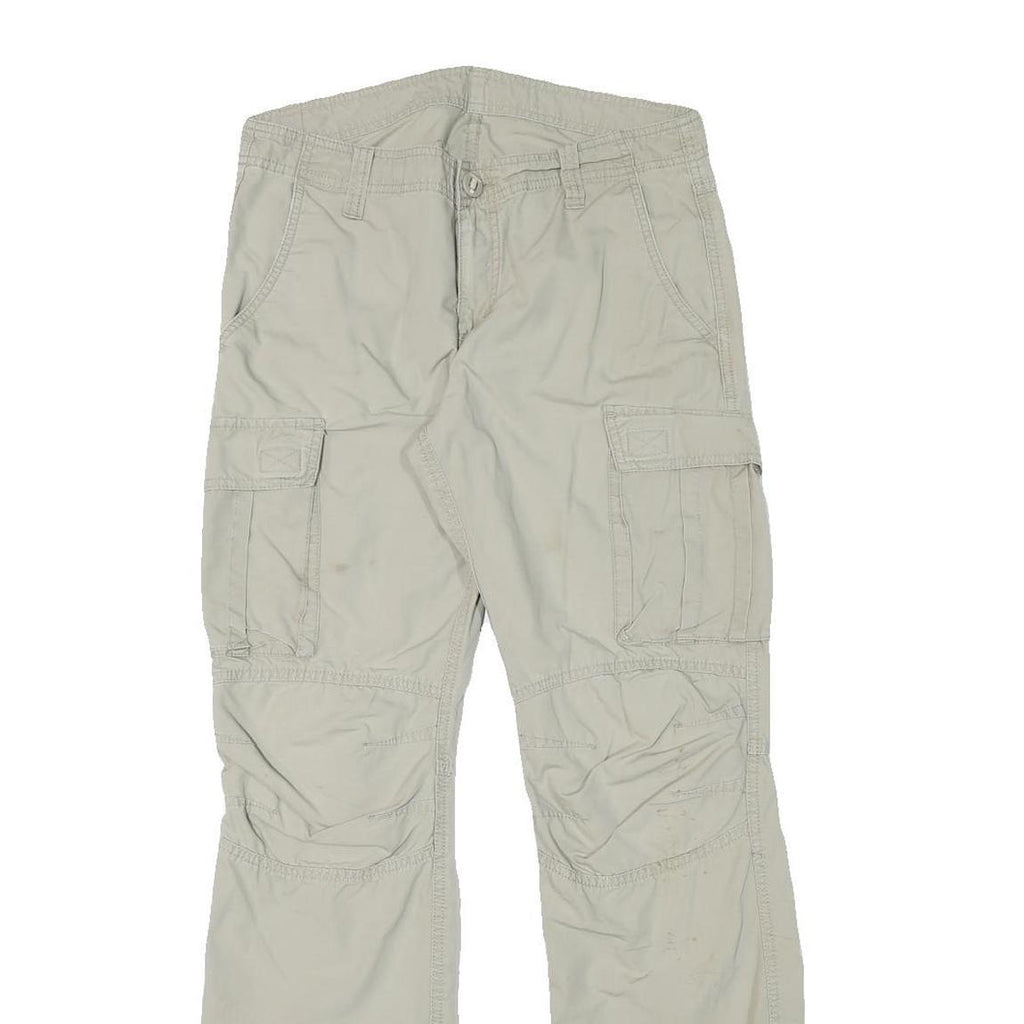 Mens Cotton Blend Beige Regular Fit Zip Cargo Trousers W30 L31 Utility Pockets