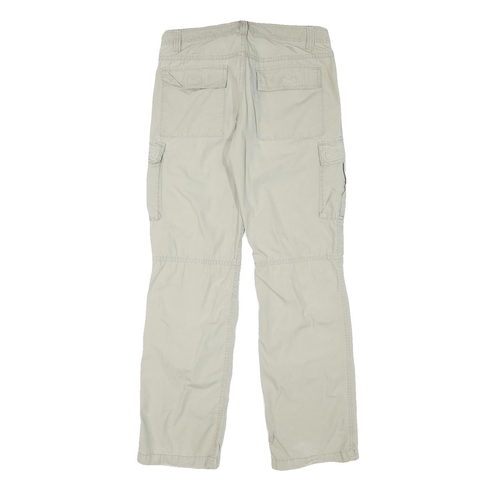 Mens Cotton Blend Beige Regular Fit Zip Cargo Trousers W30 L31 Utility Pockets