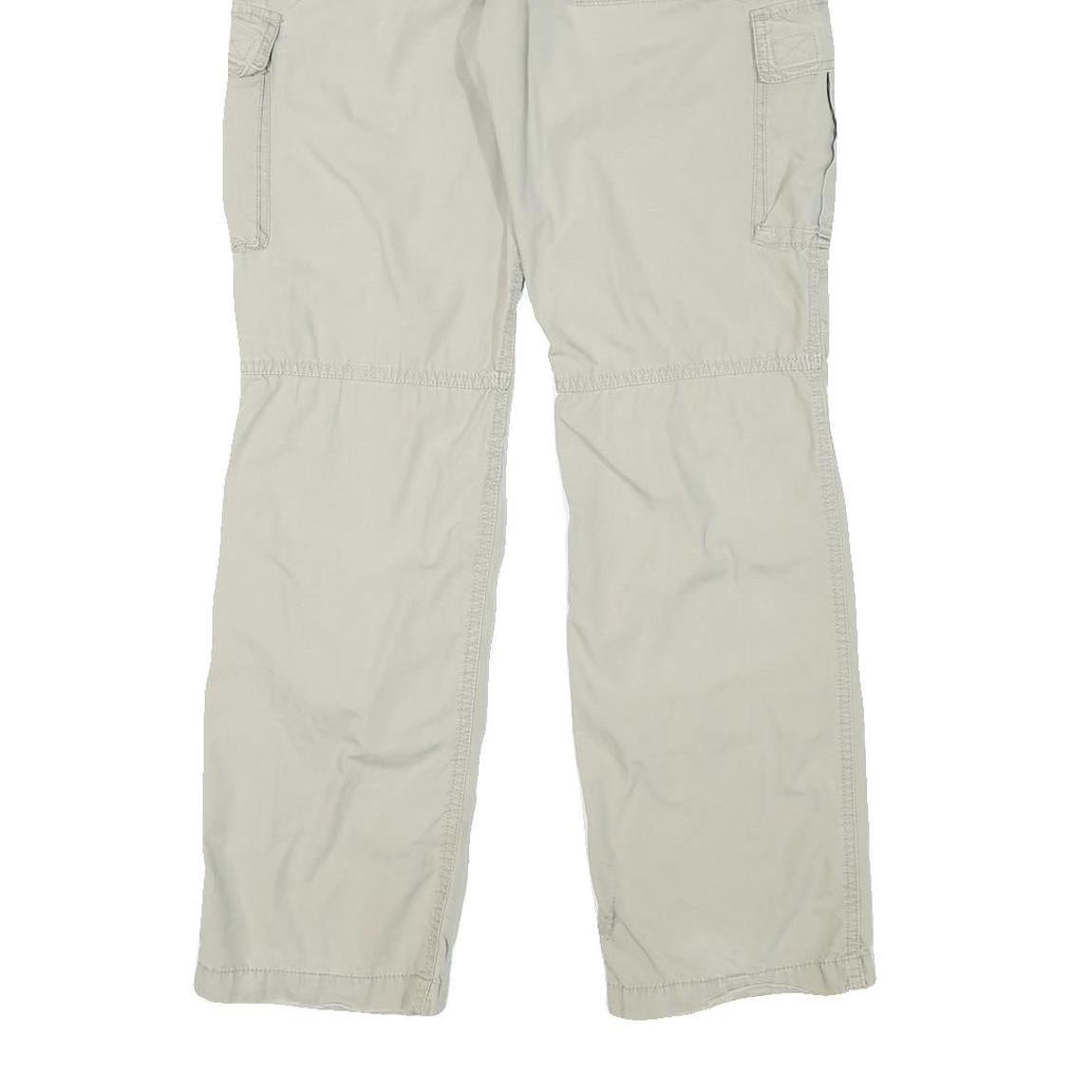 Mens Cotton Blend Beige Regular Fit Zip Cargo Trousers W30 L31 Utility Pockets