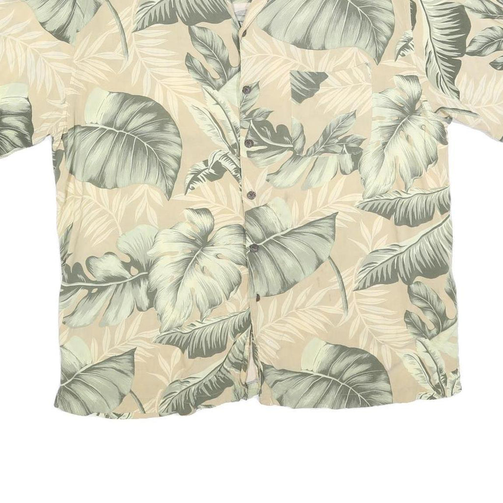 PAVANA JACK Mens Beige & Green Rayon XL Tropical Leaf Print Shirt Summer Casual