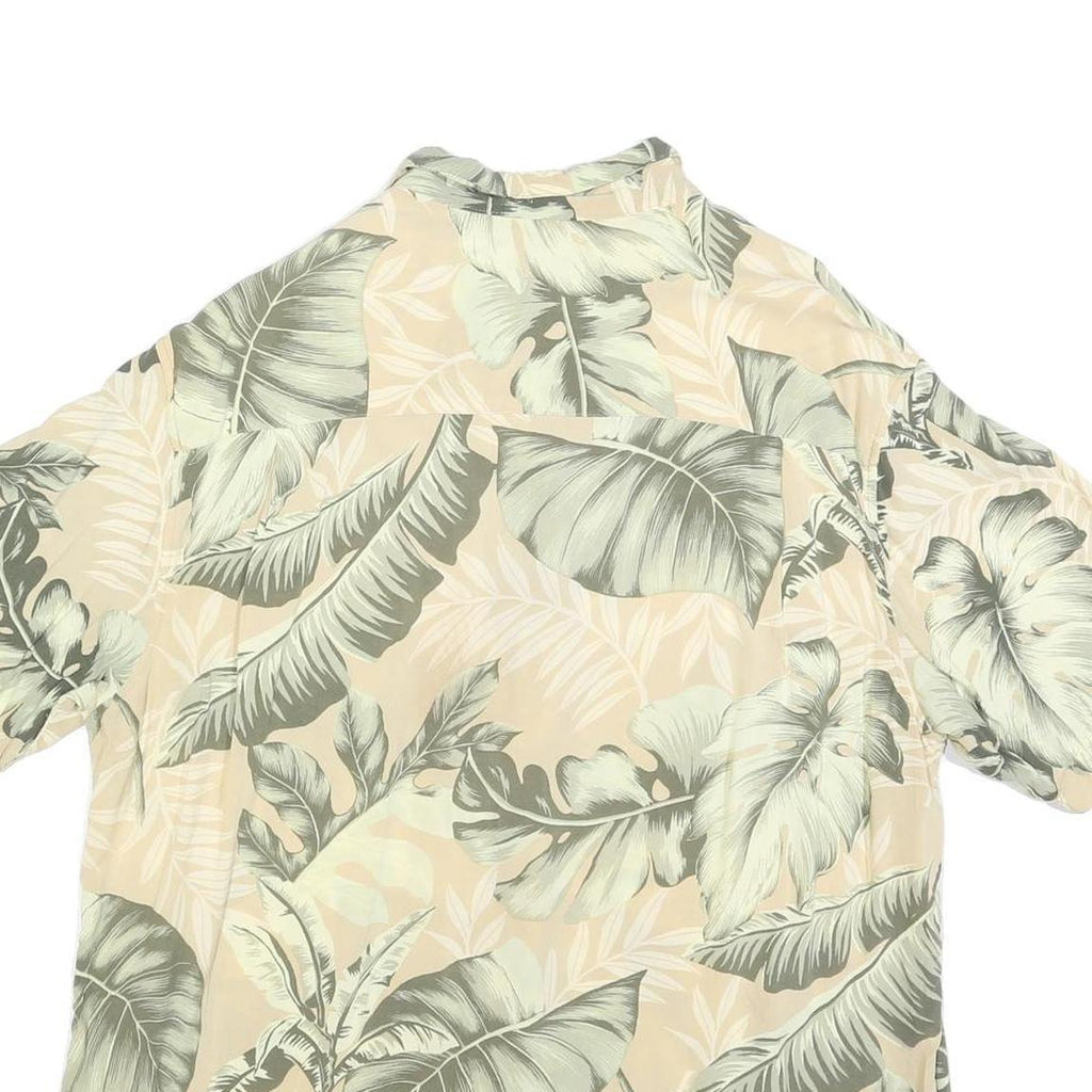 PAVANA JACK Mens Beige & Green Rayon XL Tropical Leaf Print Shirt Summer Casual