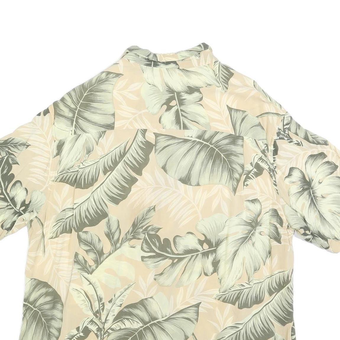 PAVANA JACK Mens Beige & Green Rayon XL Tropical Leaf Print Shirt Summer Casual