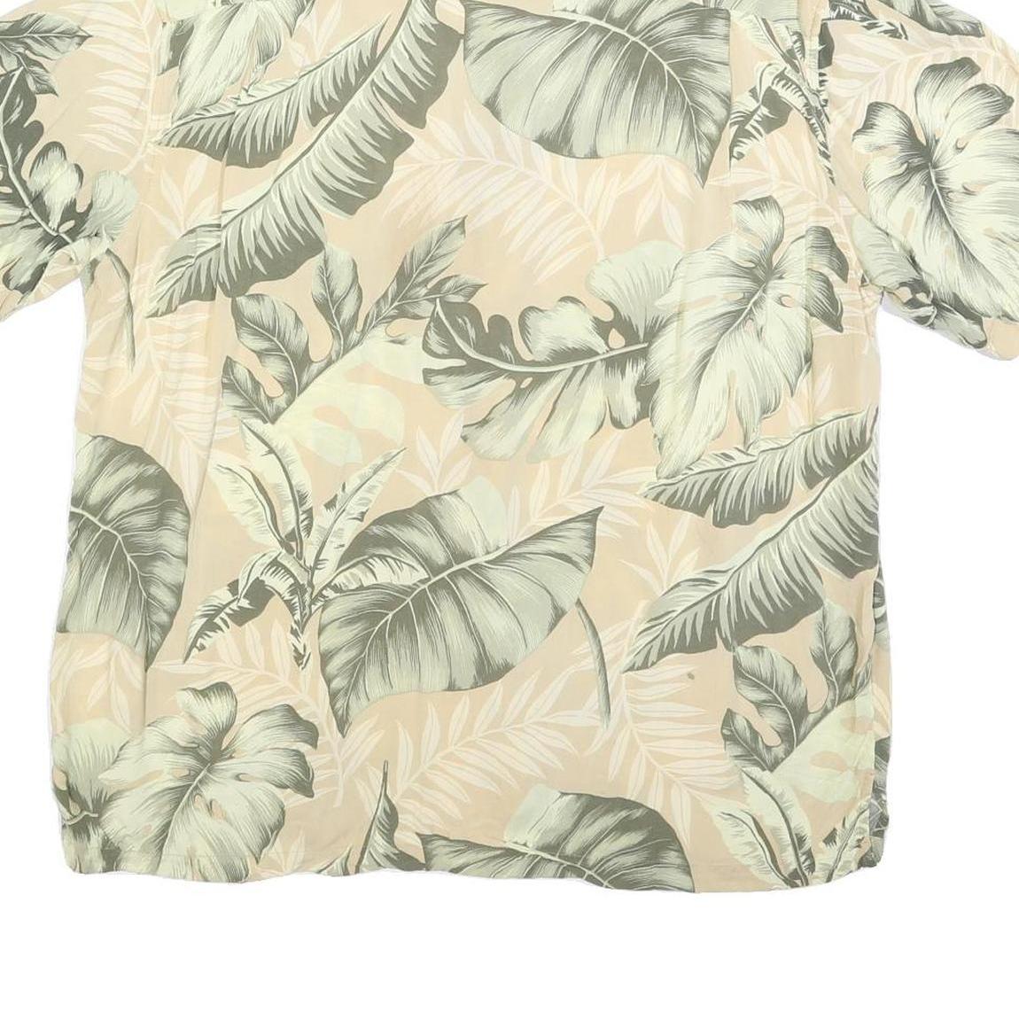 PAVANA JACK Mens Beige & Green Rayon XL Tropical Leaf Print Shirt Summer Casual