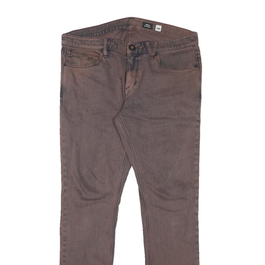 VOLCOM Mens Slim Brown Denim Jeans Zip W37 L33 Casual Stylish Cotton Blend