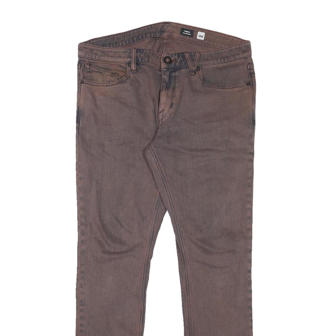 VOLCOM Mens Slim Brown Denim Jeans Zip W37 L33 Casual Stylish Cotton Blend
