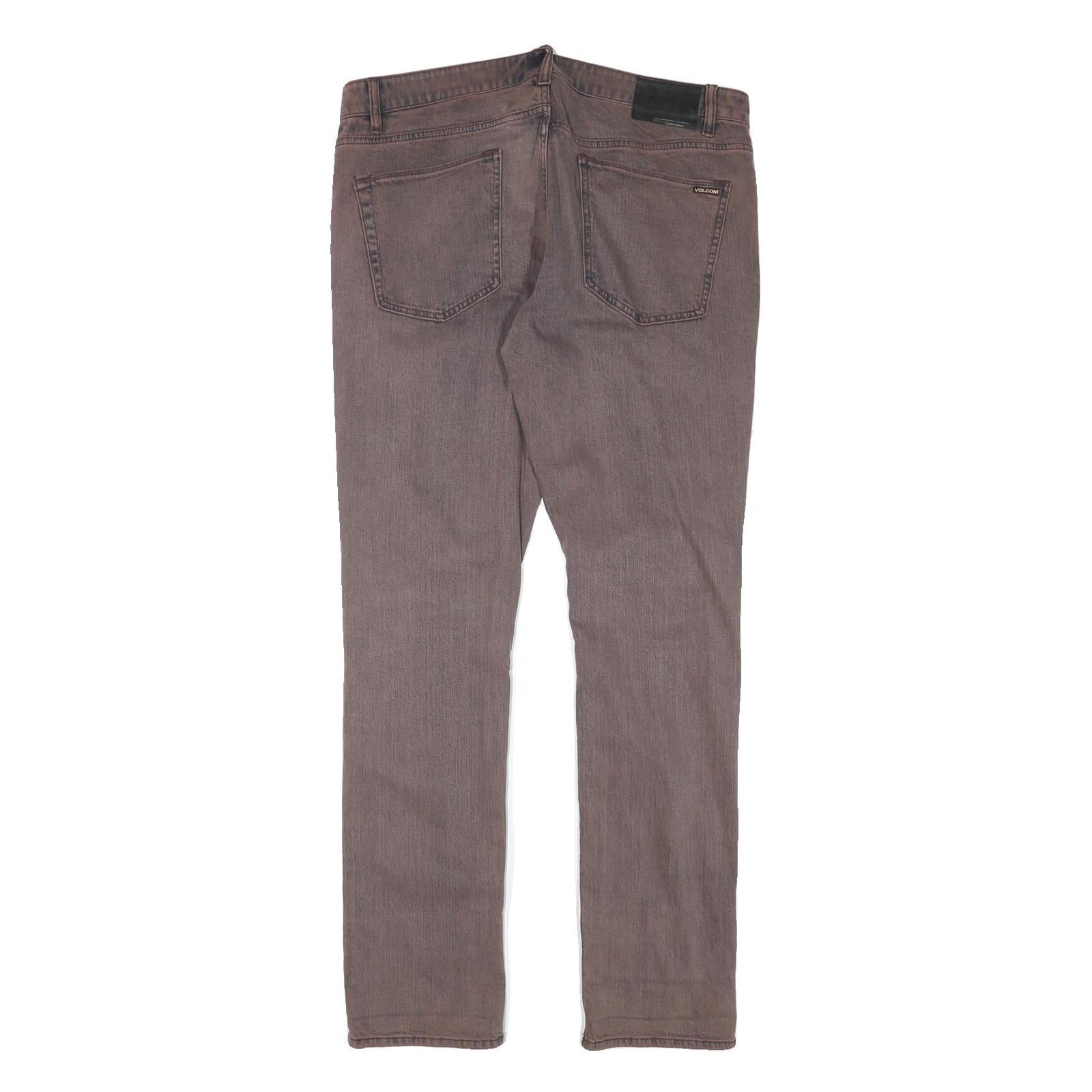 VOLCOM Mens Slim Brown Denim Jeans Zip W37 L33 Casual Stylish Cotton Blend