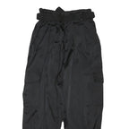 ZARA Womens Polyester Blend Black Relaxed Tapered Trousers W26 L26 Belted Cargo