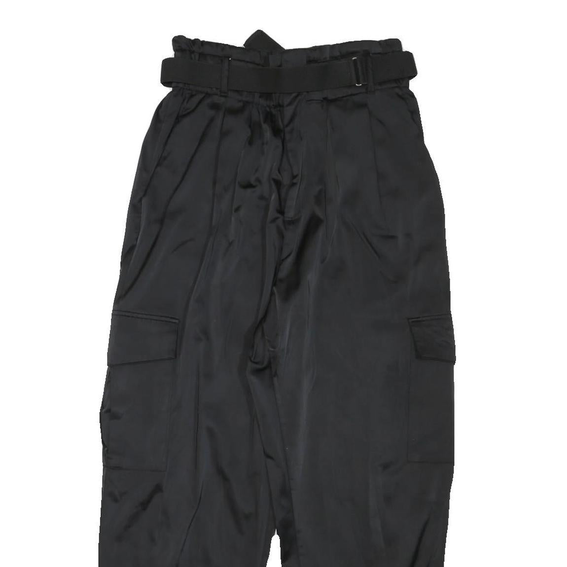 ZARA Womens Polyester Blend Black Relaxed Tapered Trousers W26 L26 Belted Cargo