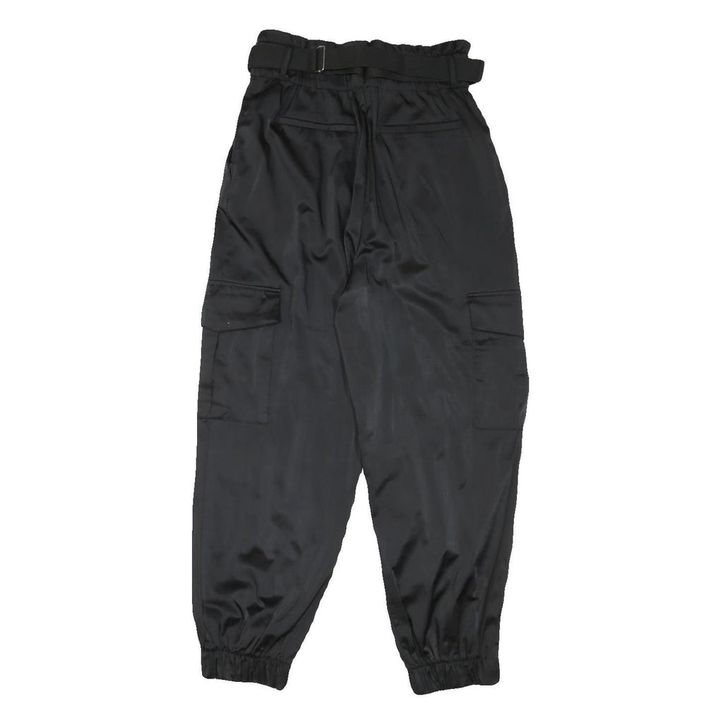 ZARA Womens Polyester Blend Black Relaxed Tapered Trousers W26 L26 Belted Cargo