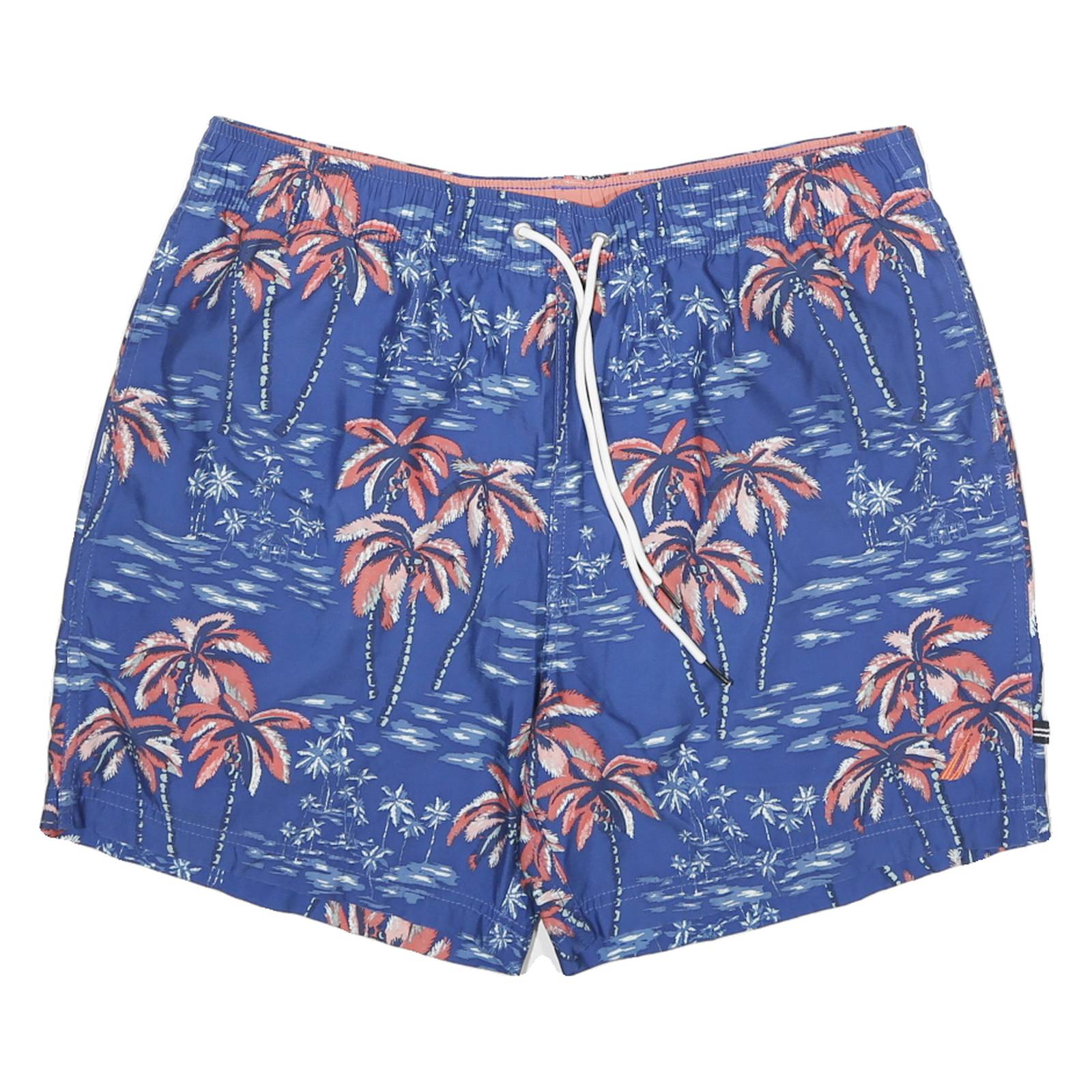 NAUTICA Mens Shorts Blue & Coral Palm Tree Print L W32 Summer Beach Swimwear