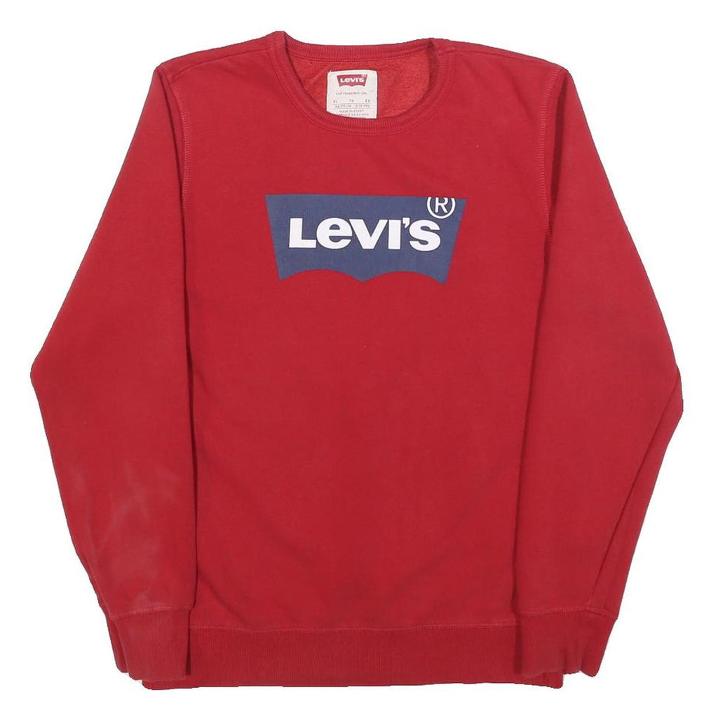 LEVI'S Boys Red XL Sweatshirt Cotton Blend Crew Neck Logo Print Pullover